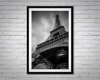 Black and White Eiffel Tower Paris France Vintage Art Looking Poster