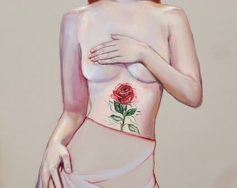 Sensual Rose original artwork oil painting home wall decor modern art unframed