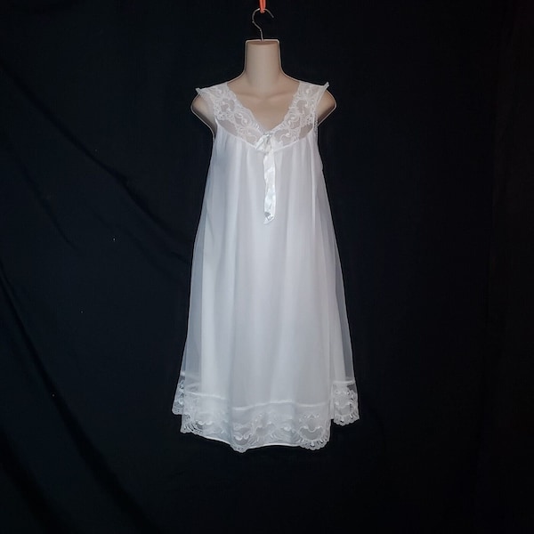 Radcliffe Vintage Nightgown White sheer chiffon layer over nylon Lace Hem neckline