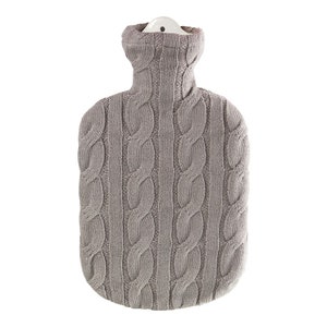 Sanger 2.0 liter hot water bottle with knitted gray cotton cover-made in Germany