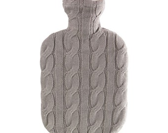 Sanger 2.0 liter hot water bottle with knitted gray cotton cover-made in Germany