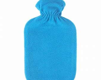 Sanger 2.0 liter hot water bottle with azure blue fleece cover-made in Germany