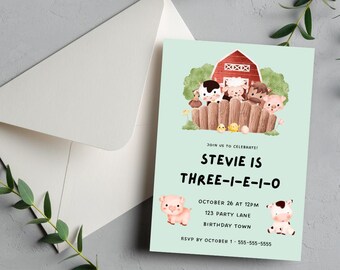 Farm Animals 3rd Birthday Invitation: Editable Template (Digital Download)