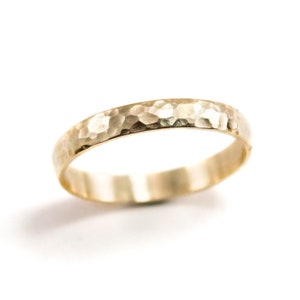 Hammered 3mm Gold Band • Half Round Band • Hammered Wedding Band • Rustic Gold Wedding Ring