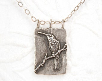 Hummingbird Necklace - Sterling Silver Bird Pendant