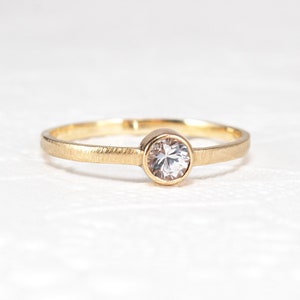 White Sapphire Bezel Ring - 14k Gold Stacking Ring - 4mm White Sapphire