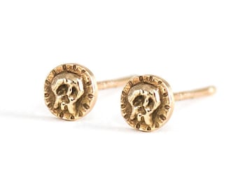 14k Gold Skull Stud Earrings - Etsy