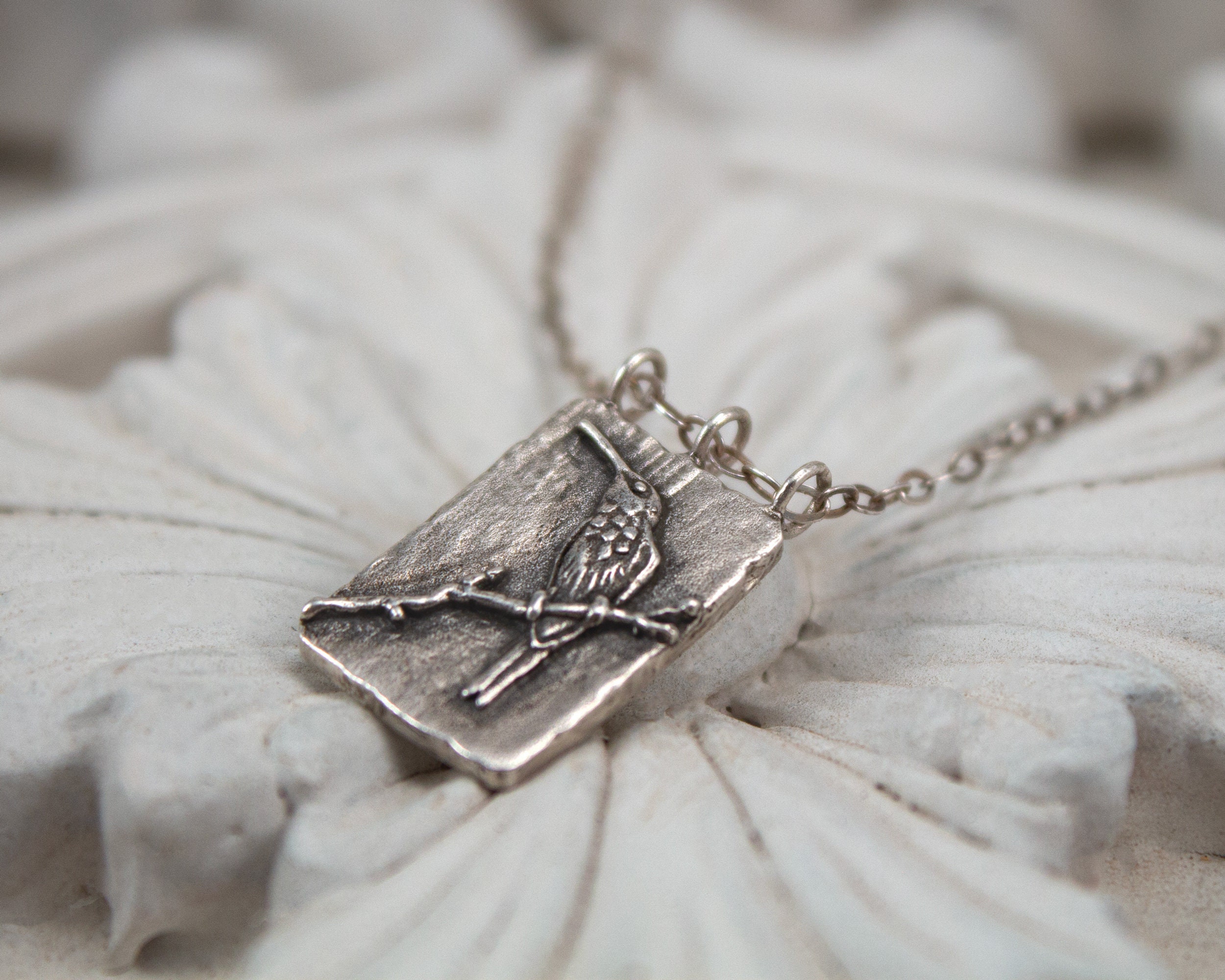 Sterling Silver Emerald Humming Bird Pendant Necklace