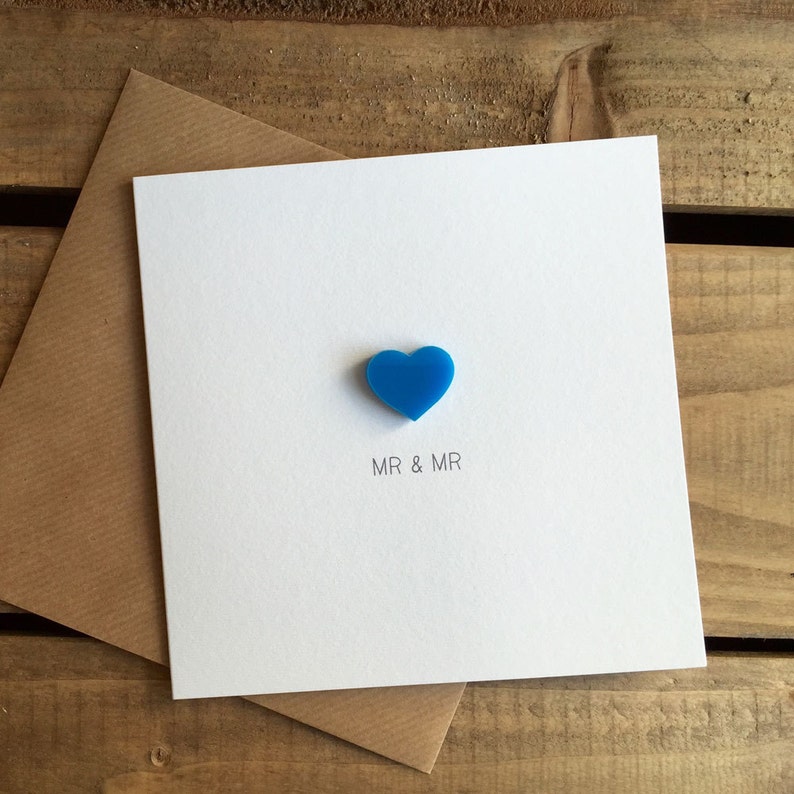 MR /& MR Wedding Day Card with Blue detachable Love Heart magnet keepsake Husband and Husband Love Celebration