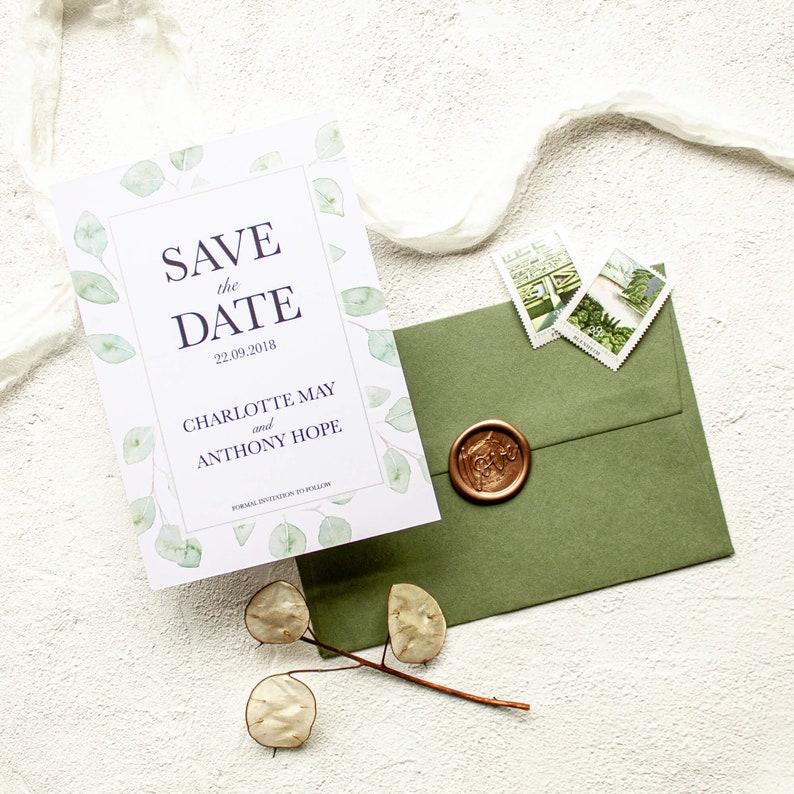 LUNA Watercolour Eucalyptus Foliage Wedding Save the Date image 1