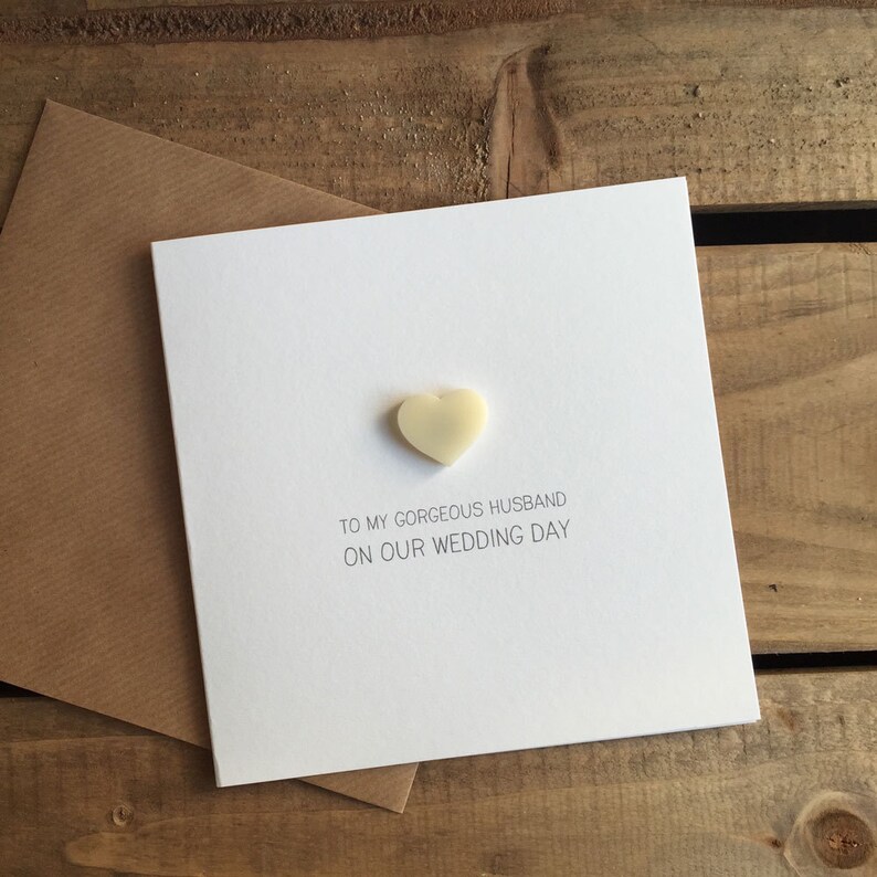 To My GORGEOUS HUSBAND On Our Wedding Day Card with Ivory detachable Love Heart magnet keepsake Love Marriage From Wife