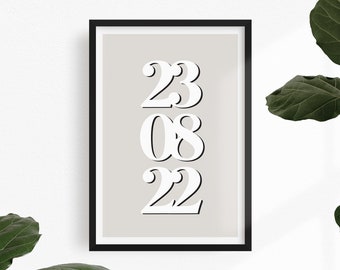 PERSONALISED DATE Print - Custom Date - Birthday - Wedding - Anniversary - Event - Poster, Wall Art