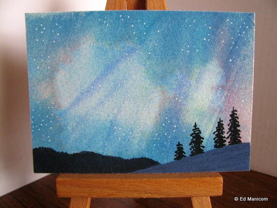 Matted Aceo Plasma Curtain Northern Lights Original Etsy