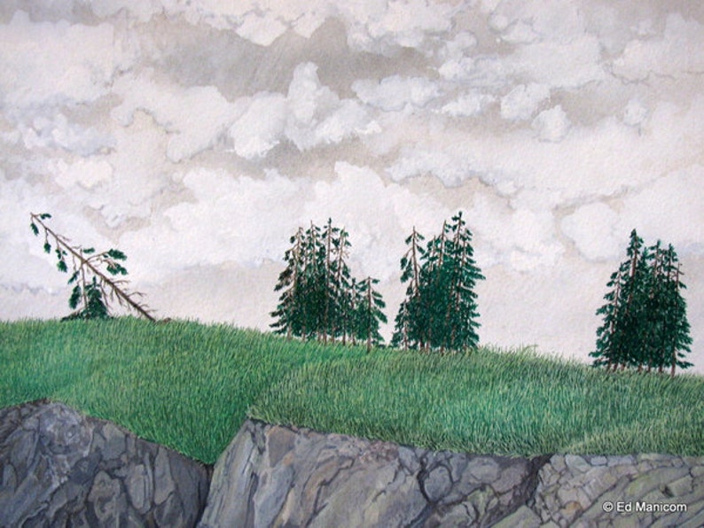 Fundy Coast Original Gouache Painting Landscape Seascape Nova Scotia Scenery Art