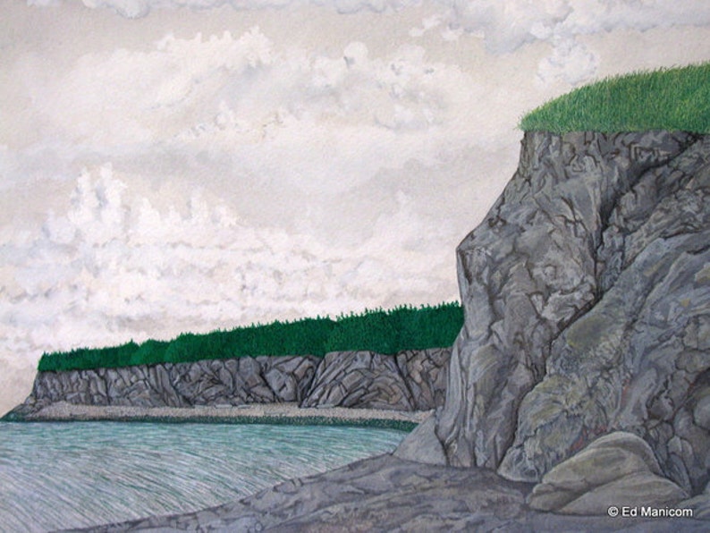 Fundy Coast Original Gouache Painting Landscape Seascape Nova Scotia Scenery Art