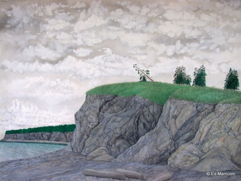 Fundy Coast Original Gouache Painting Landscape Seascape Nova Scotia Scenery Art