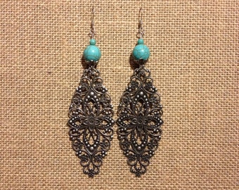 Handmade Long Metal Floral Earrings