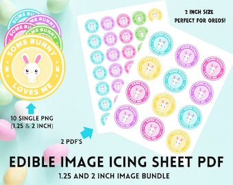 Bunny Edible Image DIY Printable PDF | Instant Download | Digital File | 1.25 and 2 inch circles | Hot Cocoa Cups | Chocolate Covered Oreos