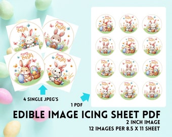 Cute Spring Easter Bunnies Edible Image DIY Printable | PDF | JPEG | Decor fits Oreos, Cupcakes & Cookie Treats | Instant Download | 2 In |