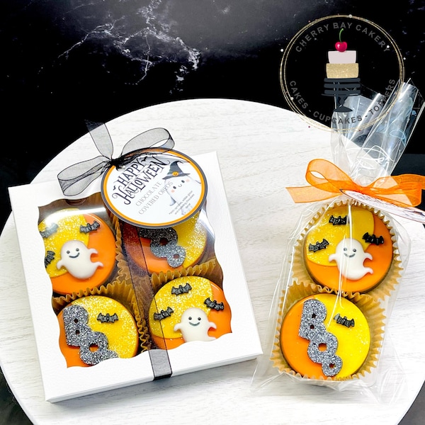 Spooky Halloween Ghost Chocolate Covered Oreo Cookies | Ghost, Bat, Boo Cookies | October Treat | Trick or Treat Festive Favor Idea