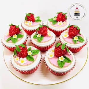 Fondant 3D Strawberry Cupcake Toppers - Fondant Strawberries - Strawberry Birthday Party - Strawberry Fondant Decorations
