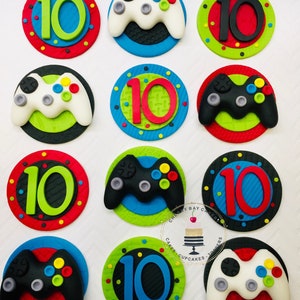 Video Game Controller Cupcake Toppers, Fondant Gaming Cupcake Toppers, Gamer Birthday Party, Video Game Cupcake Decorations image 4