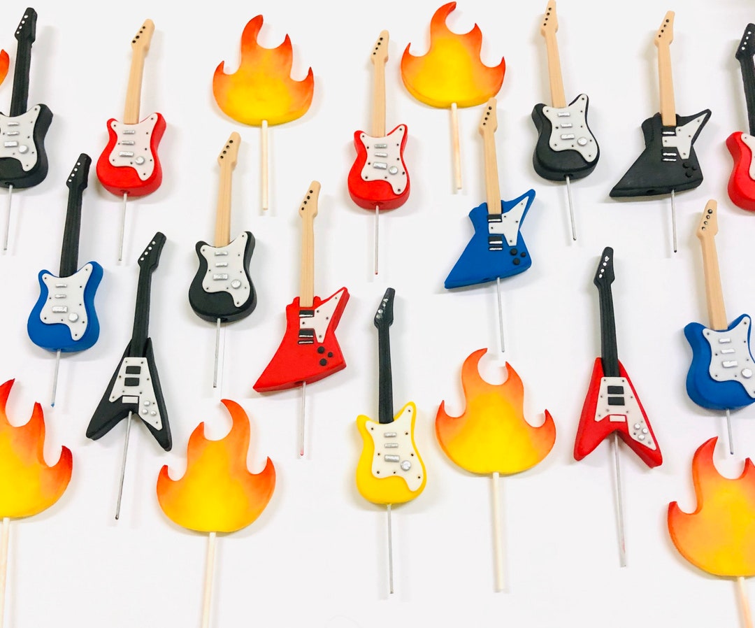 Fondant Guitar Cupcake Toppersrock and Roll Birthday Partyrocker
