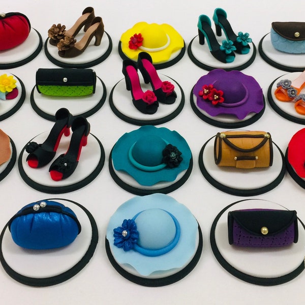 Fondant Fashion Cupcake Toppers - High Heel Cupcake Toppers - Handbag Cupcake Toppers - Purse Cupcake Decorations - Fashion Birthday Party