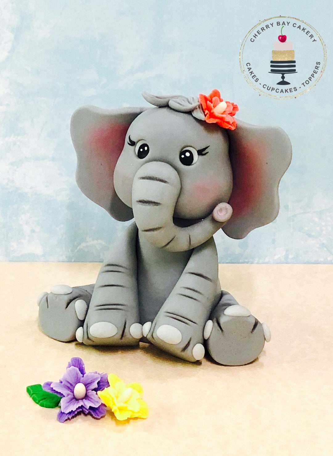 Fondant Elephant Cake Topper Elephant Baby Shower Elephant Etsy