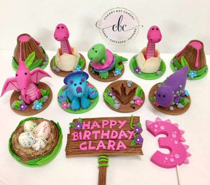 Fondant Dinosaur Cupcake Topper Dinosaur Birthday Dinosaur Etsy
