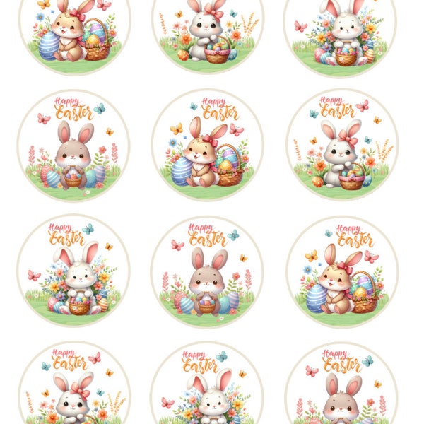 Spring Easter Bunny Edible Frosting Image | Printed Icing Sheet | Perfect for Oreos,Cookies & Cupcakes | 2 Inch Circles | Easter Treat Decor