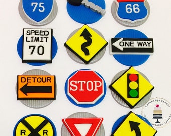 Fondant Road Signs Cupcake Toppers - New Driver 16th Birthday Party Cupcake Toppers - New Drivers License - New Car