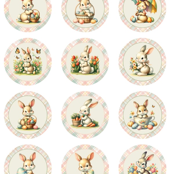 Vintage Easter Bunny Edible Image | Printed Icing Sheet | Perfect for Oreos, Cookies & Cupcakes | 2 Inch Circles | Easter Treat Decoration