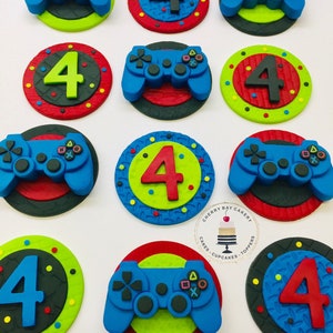Video Game Birthday Party, Video Game Cupcake Toppers, Fondant Cupcake Toppers, Gamer Party, Gamer Birthday, Video Game Party Decorations