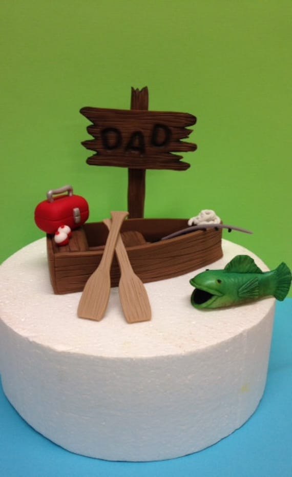 Fondant Fishing Boat Cake Topper, Fondant Fishing Cupcake Topper, Dads  Birthday, Fishing, Birthday, 3D, Edible 