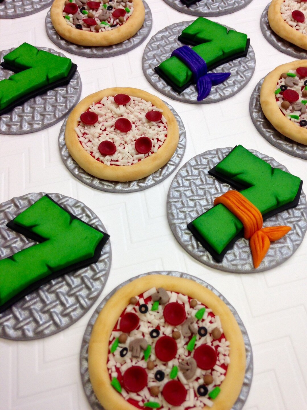 Turtle Cupcake Toppers Pizza Party Cupcake Toppers Fondant Etsy