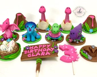 Fondant dinosaur cupcake topper, Dinosaur birthday, Dinosaur Party, Dinosaur cake toppers, Dinosaur themed birthday, Dinosaur party decor