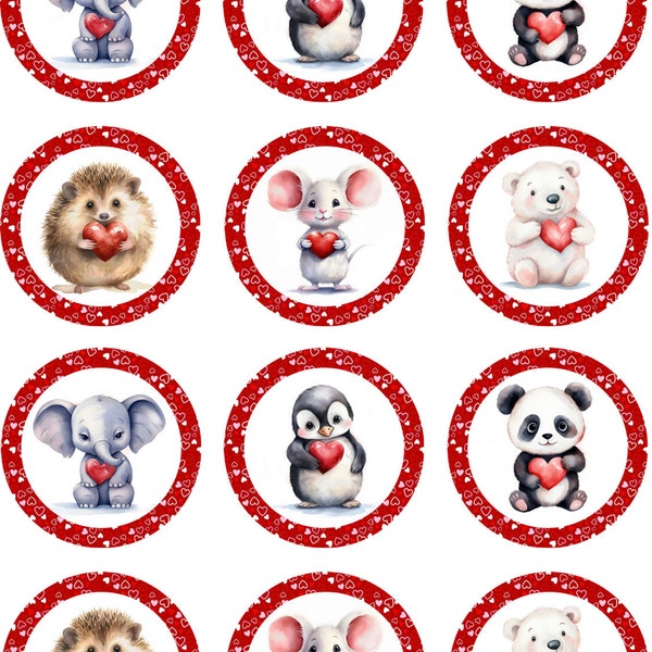 Cute Valentine Animals Edible Image Sized for Chocolate Covered Oreo Cookies | Icing Sheet | Frosting Sheet | Sugar Sheet | Edible Ink |