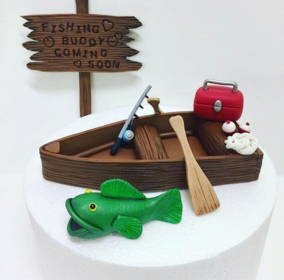 Fondant Fishing Boat Cake Topper, Fondant Fishing Cupcake Topper