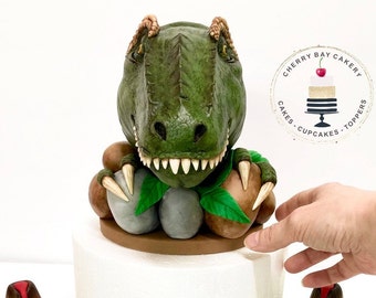 Dinosaur Cake Topper - Fondant T-Rex Cake Topper - Dinosaur Birthday Party - Dinosaur Cake Decorations - Dinosaur Birthday Decor