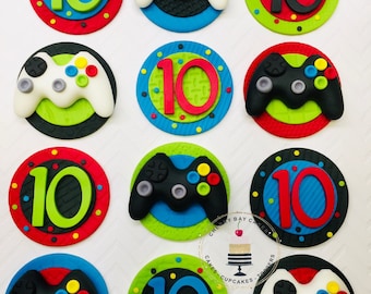 Video Game Controller Cupcake Toppers, Fondant Gaming Cupcake Toppers, Gamer Birthday Party, Video Game Cupcake Decorations