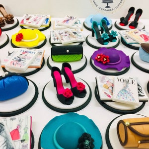 Fashion Design Cupcake Toppers - Fondant High Heels - Fondant Handbags - Fashion Birthday Party - Fashion Cupcake Decorations