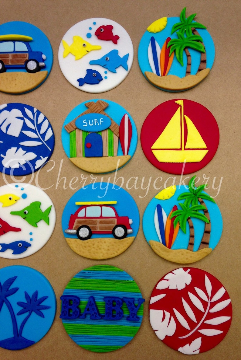 Fondant Beach Cupcake Topper Beach Birthday Beach Baby Etsy