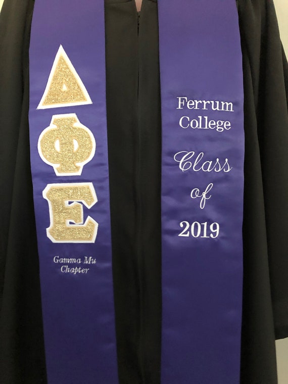 Delta Phi Epsilon DPHIE Greek 2 Tone Lettered Graduation Sash Stole