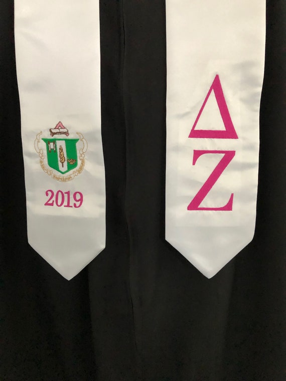 Delta Zeta Greek Lettered Graduation Sash Stole With Crest