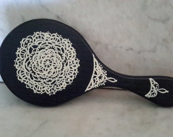 Lace Design Hand Painted Wood Hand Mirror