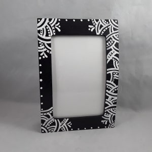 Dramatic Black and White Wood Hand Painted Picture Frame