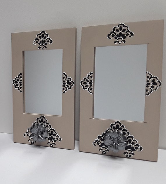 Pair Of Beautiful Hand Painted Wall Mirrors With Flower Pegs