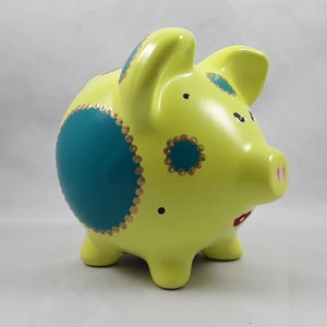 Bright Chartreuse Hand Painted Piggy Bank