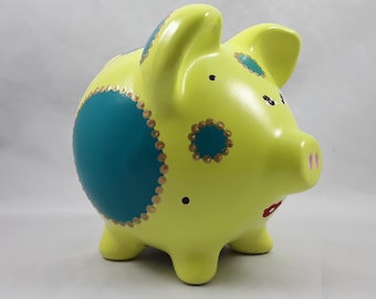 Bright Chartreuse Hand Painted Piggy Bank